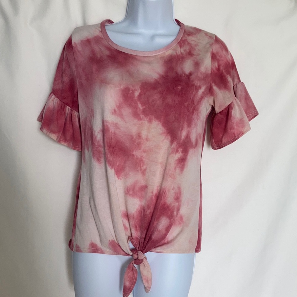 Tie Dye Shirt with ruffle sleeves & tie front